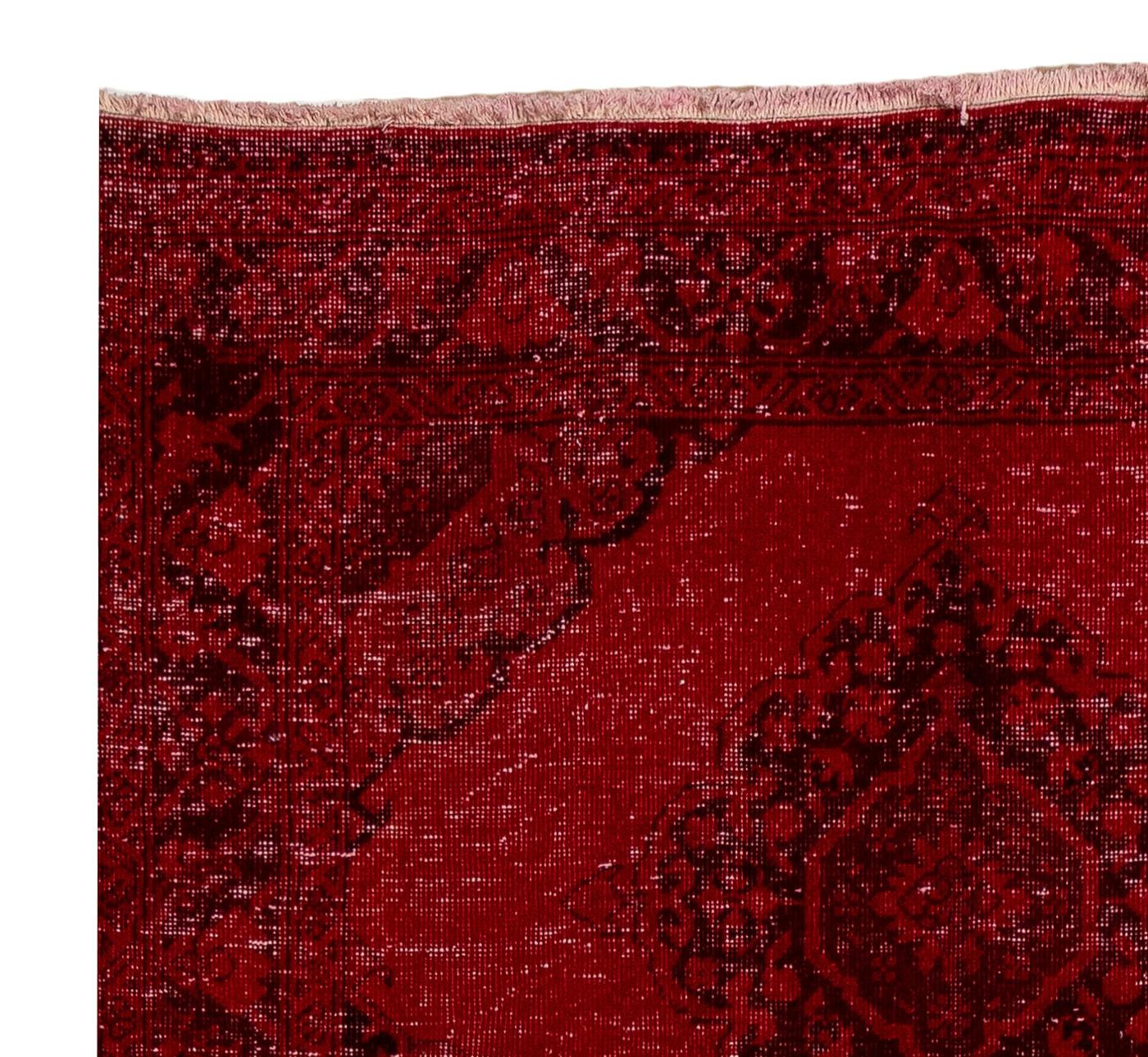 Turkish 4.3x13.5 Ft Handmade Anatolian Runner Rug. Modern Burgundy Red Corridor Carpet For Sale