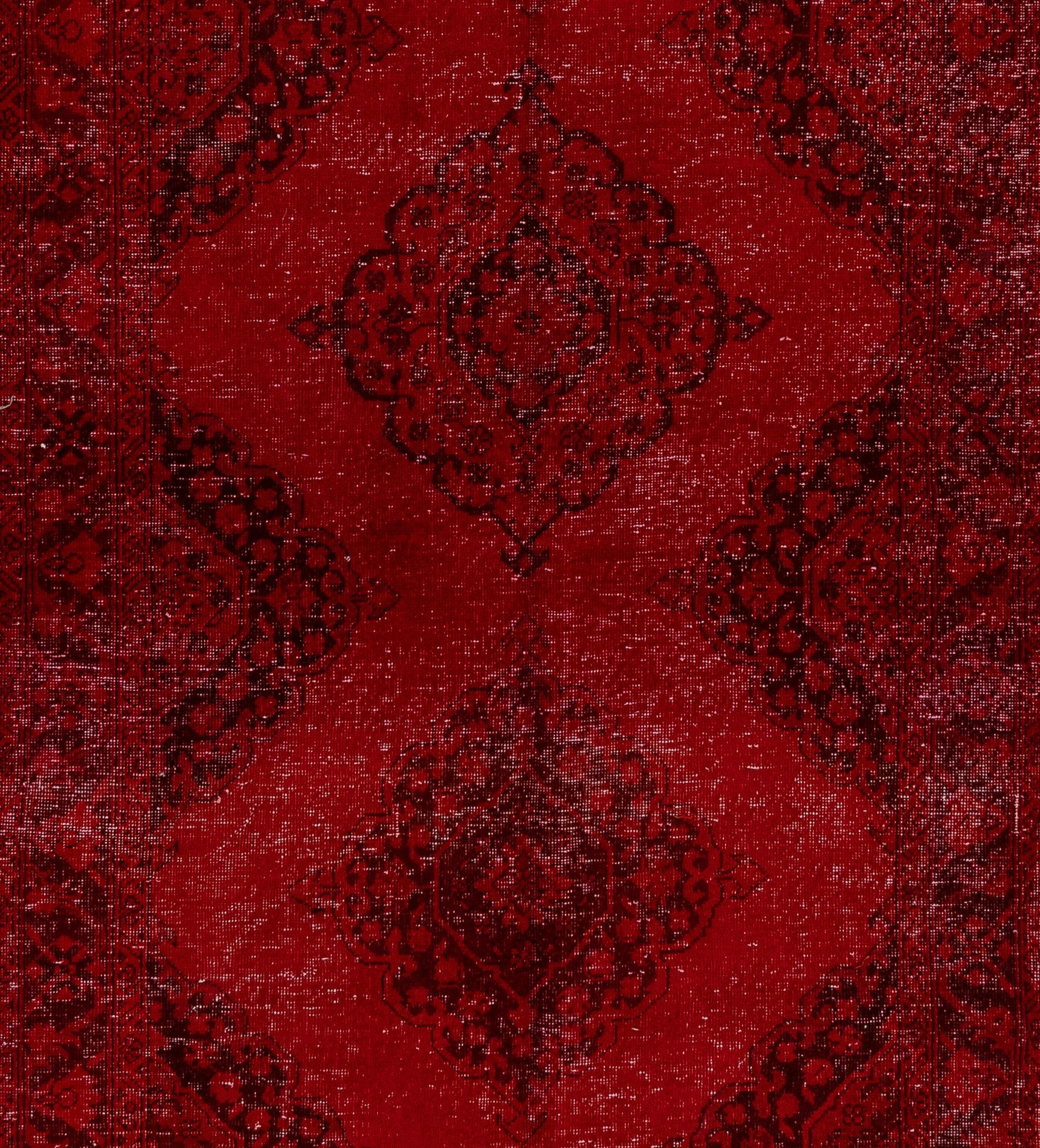 Hand-Woven 4.3x13.5 Ft Handmade Anatolian Runner Rug. Modern Burgundy Red Corridor Carpet For Sale