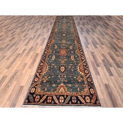 4'3"x19' Blue Heriz All Over Design Aryana Grade Hand Knotted Wool Runner Rug