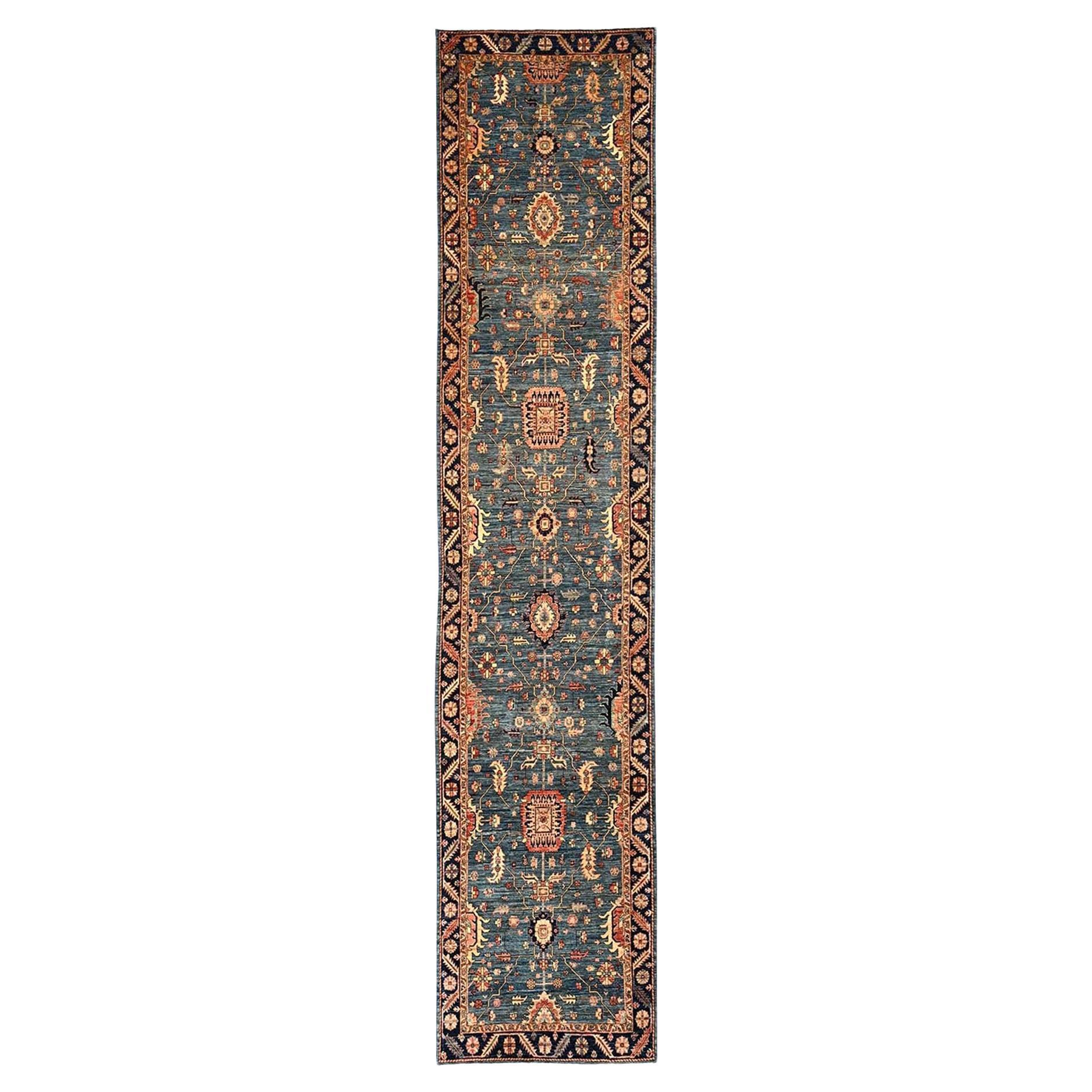 4
3"x19
Blue Heriz All Over Design Aryana Grade Hand Knotted Wool Runner Rug