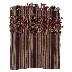 Retro 4.2x5 Ft Handmade Turkish Wool Kilim with Colorful Poms, Folk Art, Wall Hanging