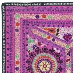 4.3x5.3 Ft Embroidered Silk, Cotton Wall Hanging. Pink Bed Cover. New Tablecloth