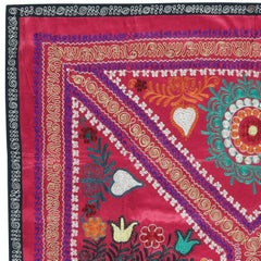 Appendiabiti da parete in seta e cotone ricamato 4,3x5,5 piedi. Copriletto rosso, tovaglia