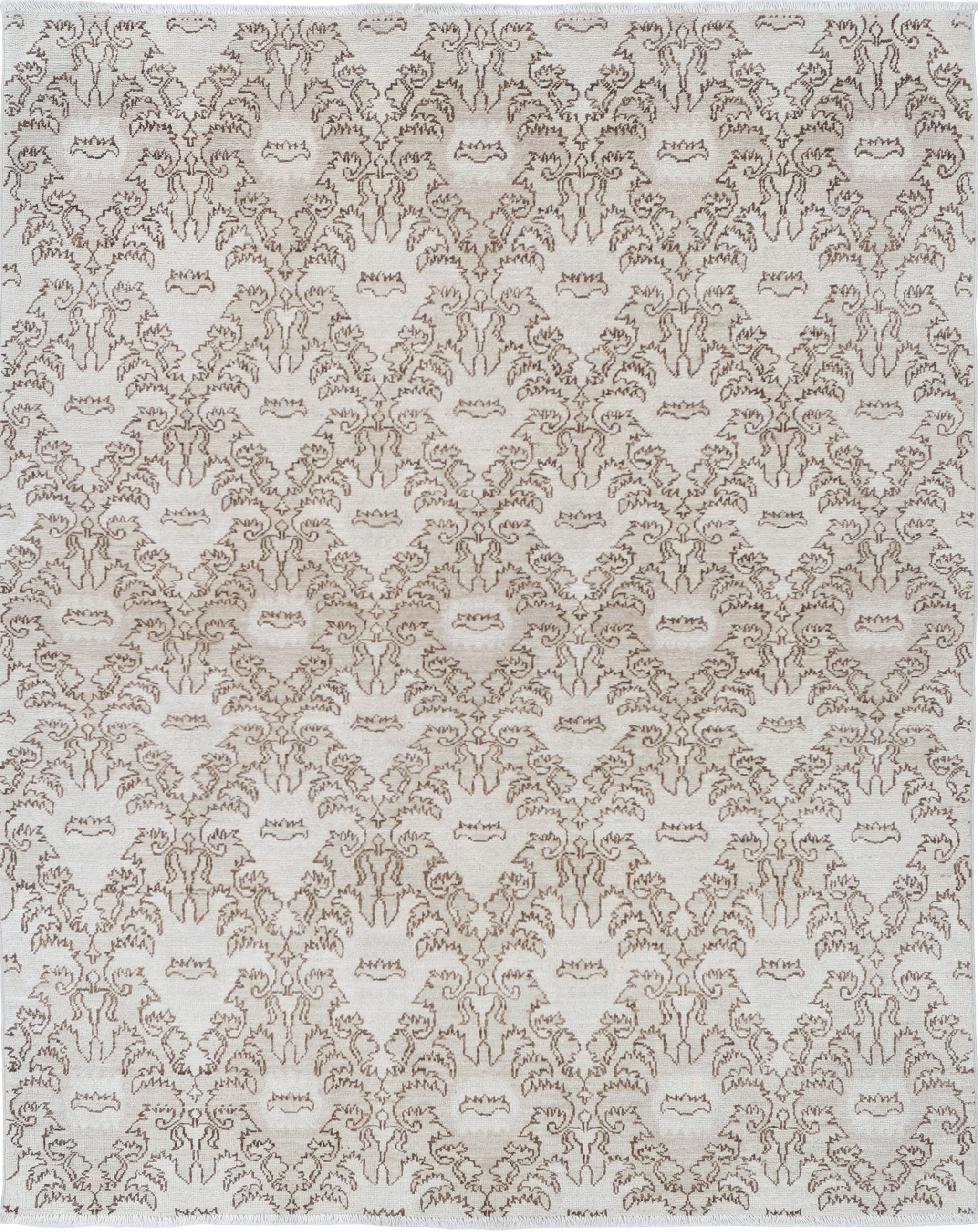 4.3x5.5 ft Handmade Beige and Brown Accent Rug with Ornamental Design. 100% Wool For Sale