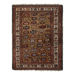 4.3x5.7 Ft Antique Yellow Ground Kuba (Quba) Rug With Birds, North East Caucasus