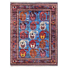 4'3"x5'8" Blue Afghan Ersari with Caucasian Design Revival Hand Knotted Wool Rug