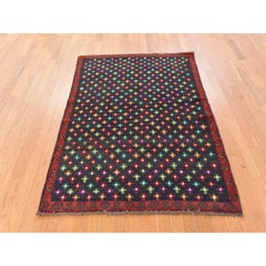 4'3"x6' Black Colorful Afghan Baluch Hand Knotted Pure Wool Oriental Rug