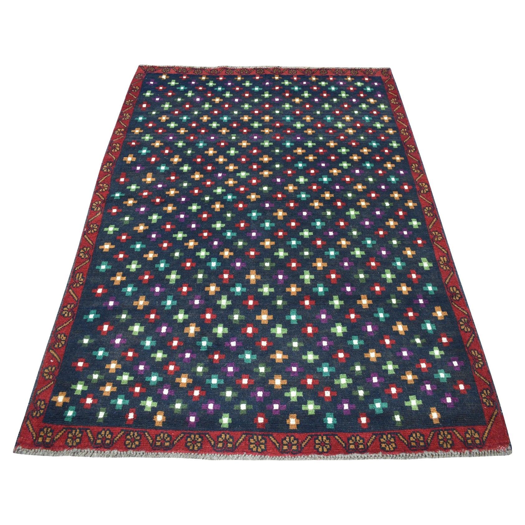 4
3 "x6
Blau All Over Design Bunt Afghan Baluch Reine Wolle Hand Knüpfteppich