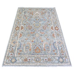 4'3"x6' Cadet Gray Finer Peshawar All Over Mahal Design Wool Hand Knotted Rug