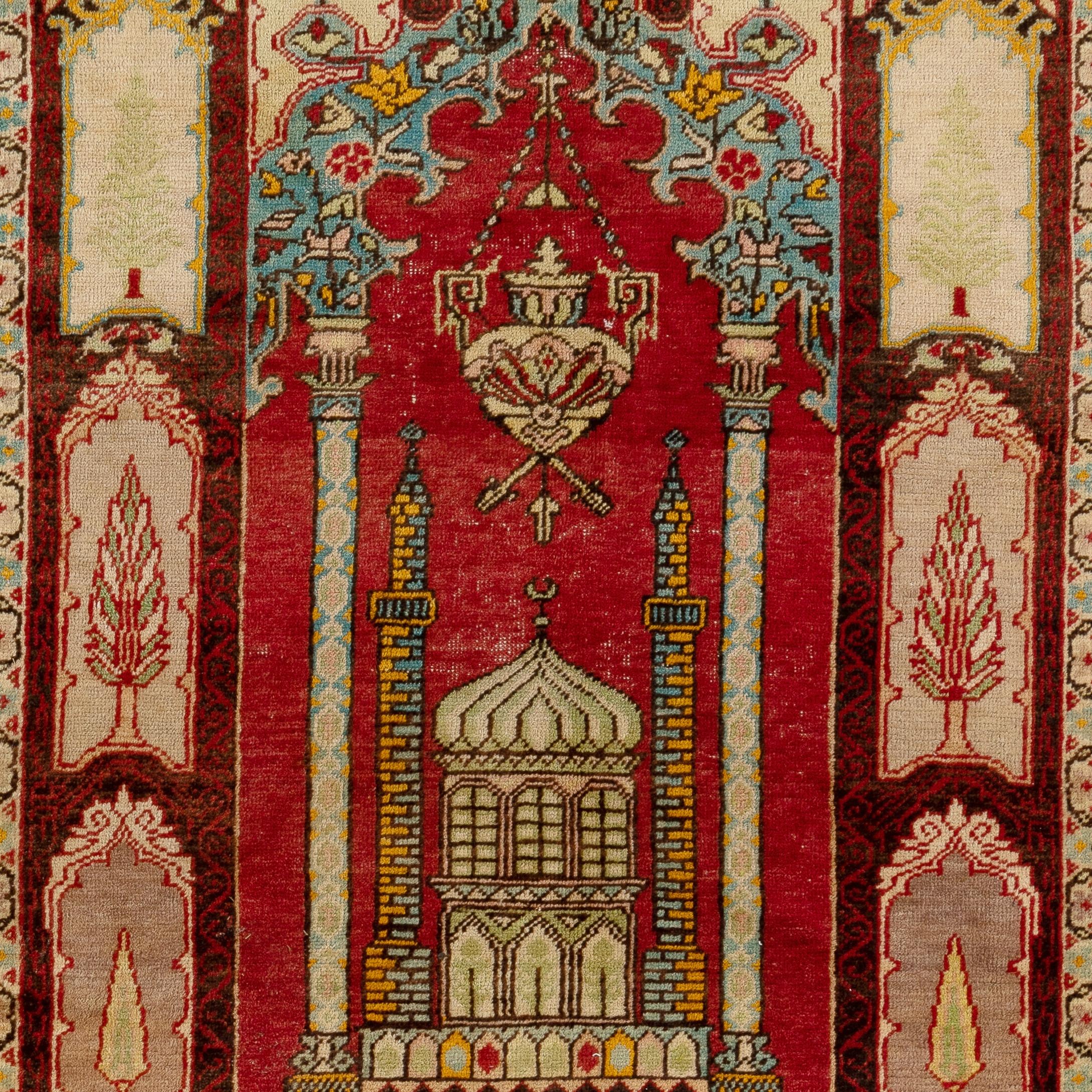 4.3x6 Ft Semi Antique Handmade Cappadocia Wool Prayer Rug from Turkey. Ca 1940 In Excellent Condition For Sale In Spring Valley, NY