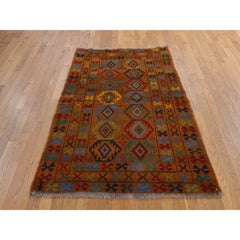 4'3"x6' Honey Brown Afghan Baluch with Geometric Design Hand Knotted Wool Rug