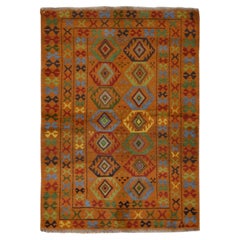 4'3"x6' Honey Brown Afghan Baluch with Geometric Design Hand Knotted Wool Rug