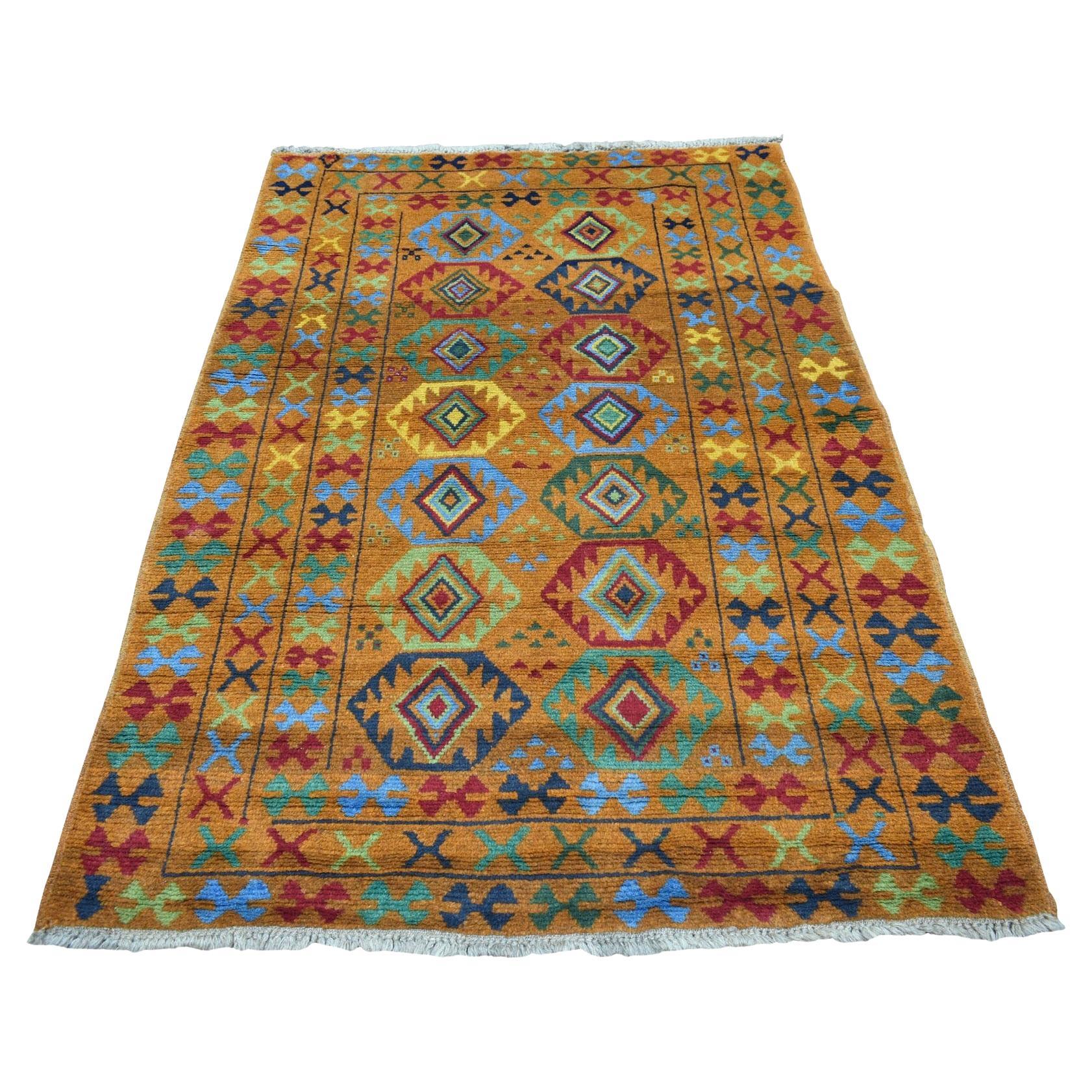 4
3 "x6
Arancione Colorful Afghan Baluch Tribal Design Tappeto annodato a mano in pura lana