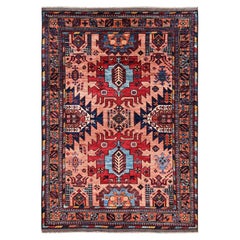 4'3"x6' Peach Color Hand Knotted Afghan Ersari with Turkish Knot Soft Wool Rug