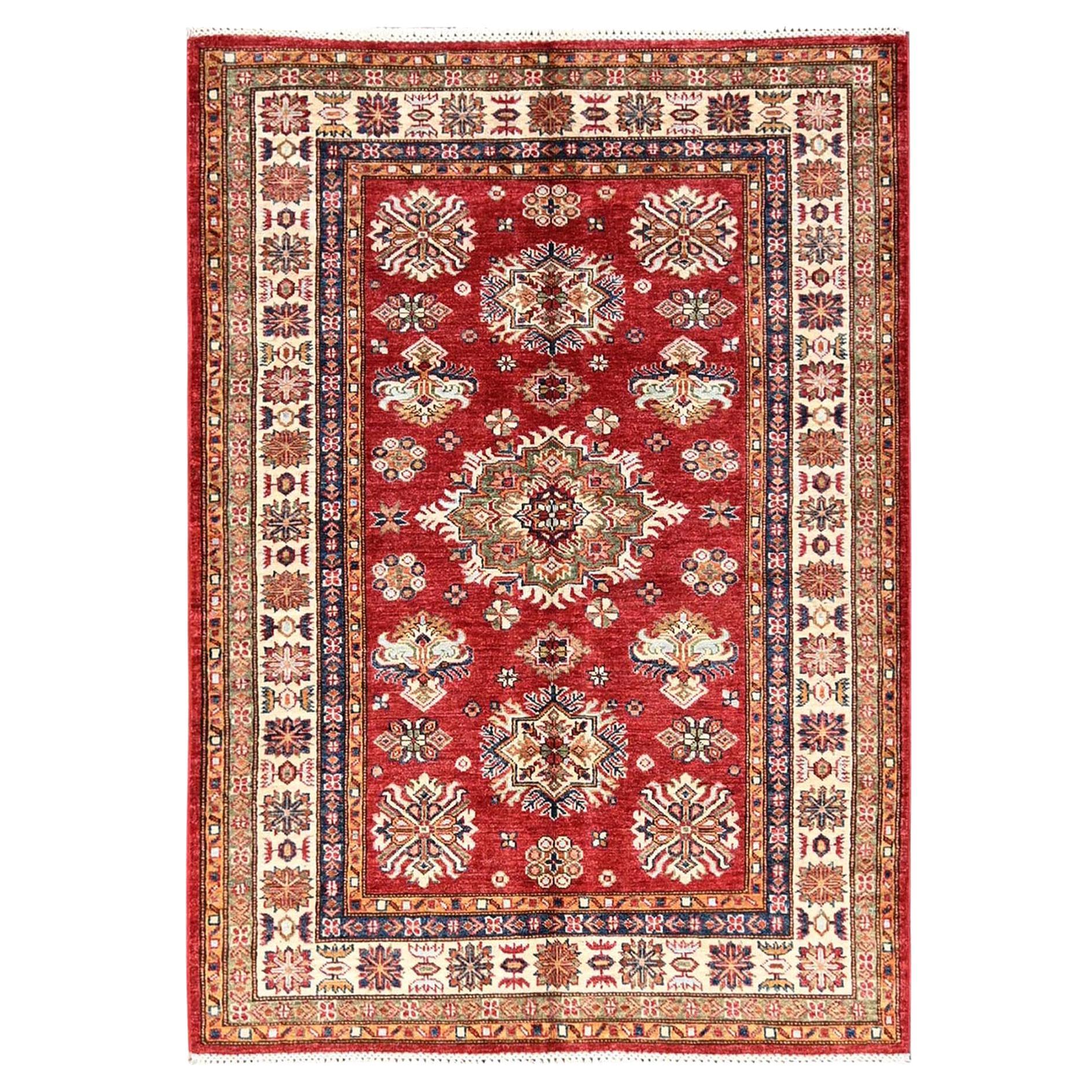 4
3"x6
Red Afghan Super Kazak with Medallions Design Hand Knotted Wool Rug
