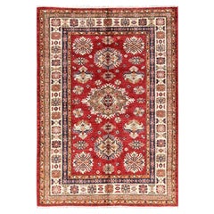 4
3"x6
Red Afghan Super Kazak with Medallions Design Hand Knotted Wool Rug