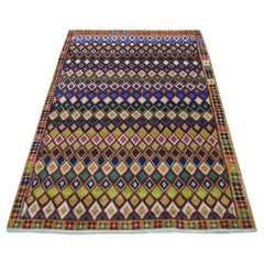 4'3"x6'1" Brown Tribal Design Colorful Afghan Baluch Hand Knotted Pure Wool Rug