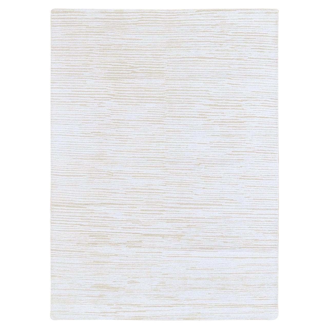 4'3"x6'1" Elfenbeinfarbener handgefertigter Teppich aus strukturierter Wolle in Striae-Design auf Tone