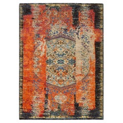 4'3 "x6'1" Rust Red Ancient Ottoman Erased Design Ghazni Tappeto in lana annodato a mano