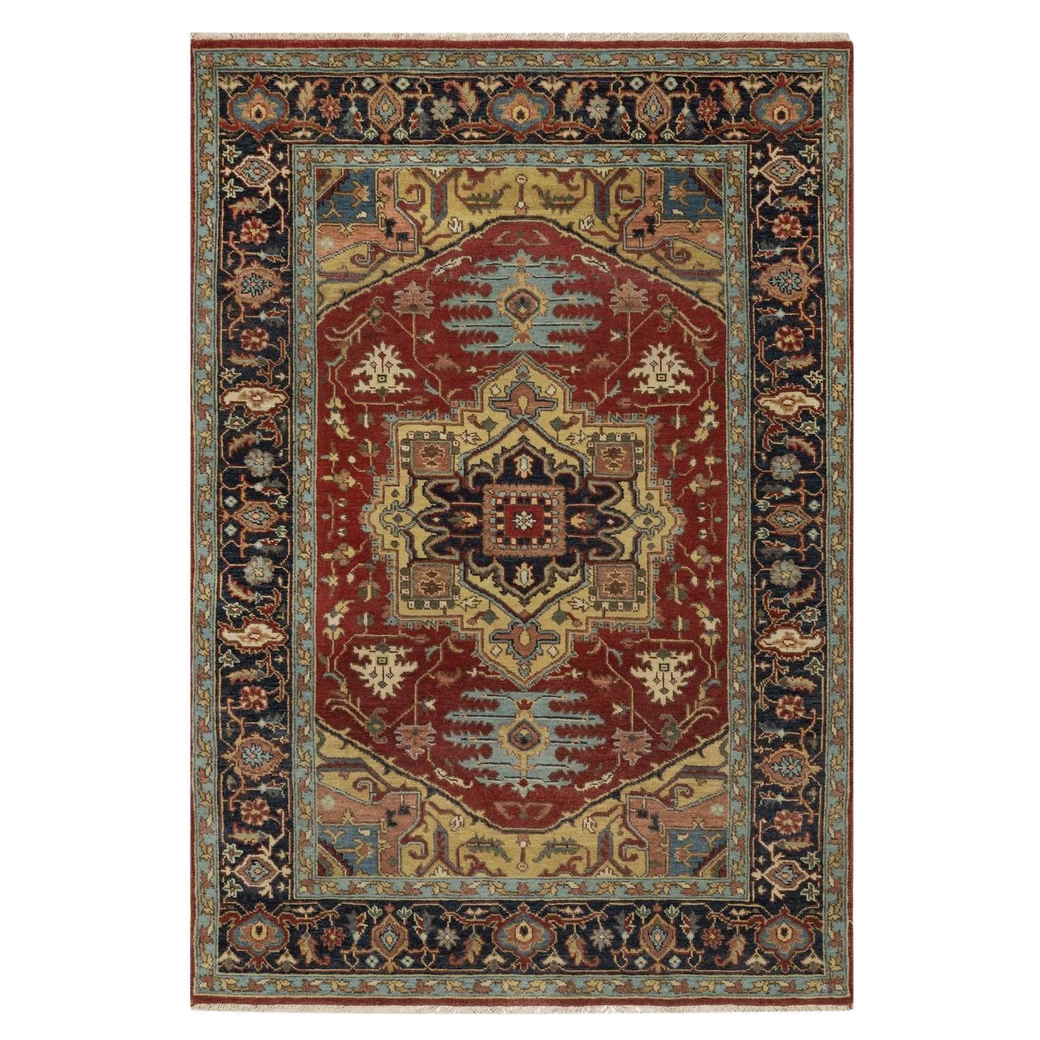 4'3 "x6'2" Rosso Annodato a mano Antico Fine Heriz Re-Creation New Zealand Wool Rugs