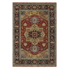 4'3"x6'2" Red Hand Knotted Antiqued Fine Heriz Re-Creation New Zealand Wool Rug