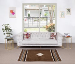 4.3x6.3 Ft Kurdish Soft Mohair Kilim. Brown Sofa Throw. Vintage Bed Cover