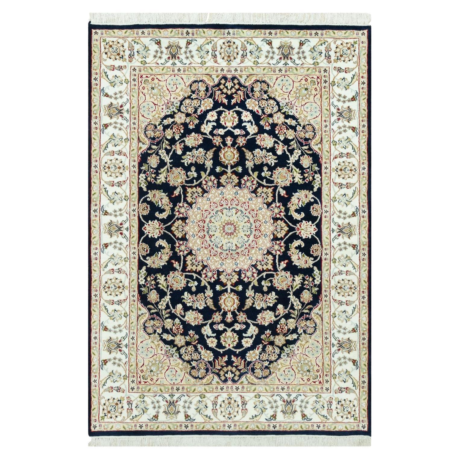 4'3"x6'3" Gale Force Blue 250 KPSI Nain Denser Weave Hand Knotted Rug For Sale