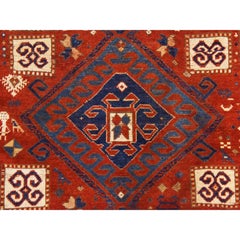 4'3"x6'3" Red Antique Caucasian Kazak Geometric Design Hand Knotted Wool Rug