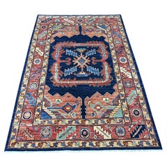 Alfombra de lana 100 % tejida a mano «Yale Blue Serapi Heriz» con diseño de medallón, de 1,30 m x 1,90 m