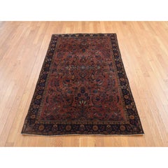 Alfombra Sarouk persa antigua de color marrón, de 4'3" x 6'4", de lana suave, de pelo largo y tejida a mano
