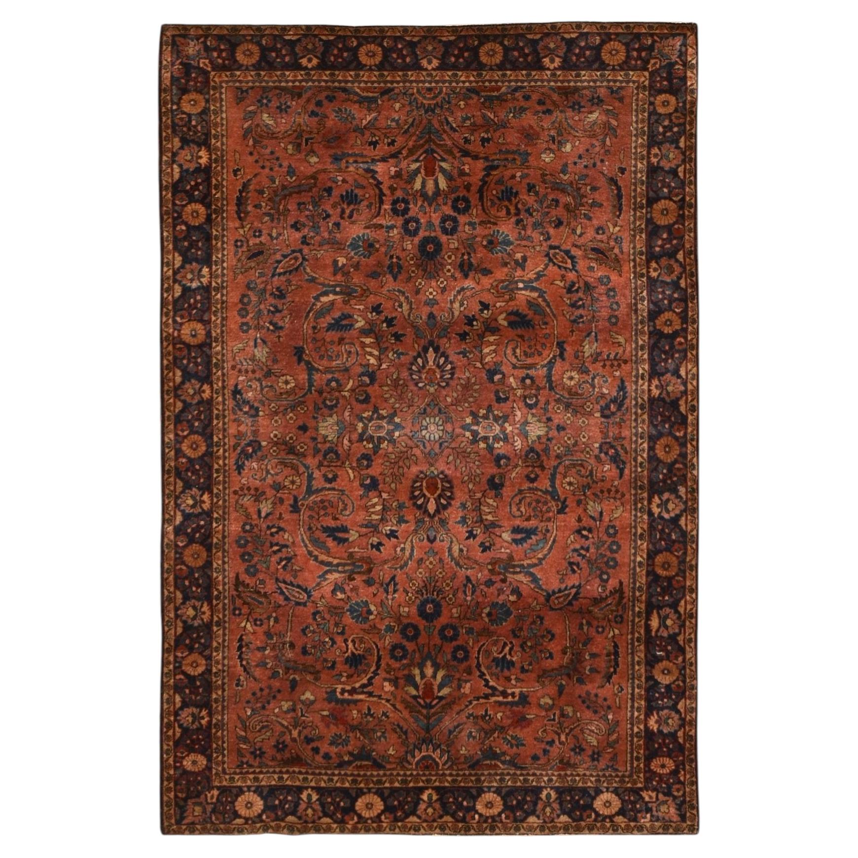 4'3"x6'4" Brown Antique Zoroastrian Saroogh Full Pile Soft Wool Hand Knotted Rug