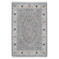 4'3 "x6'4" Laine et soie bleu clair Nain Flower Design Tapis d'Orient noué à la main