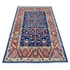 4'3"x6'6" Blue Tree of Life Design Hand Knotted High Mountain Wool Oriental Rug