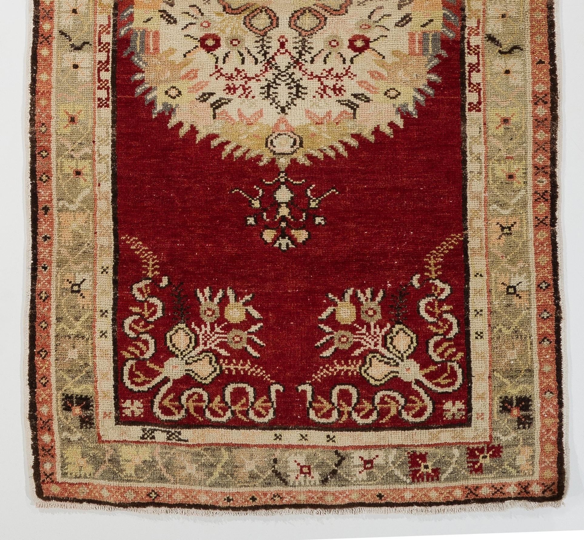 Tribal 4.3x6.6 Ft One-of-a-Kind Vintage Handmade Turkish Accent Rug in Red & Ivory For Sale