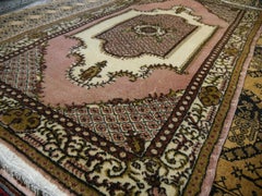 4'3"x6'7" Turkish Beige Rose Sage Green Vintage Rug Anatolia Carpet hand-knotted