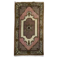 4'3"x6'7" Turkish Beige Rose Sage Green Vintage Rug Anatolia Carpet hand-knotted