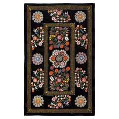 4.3x6.8 Ft Vintage Silk Embroidery Bed Cover, Central Asian Suzani Wall Hanging