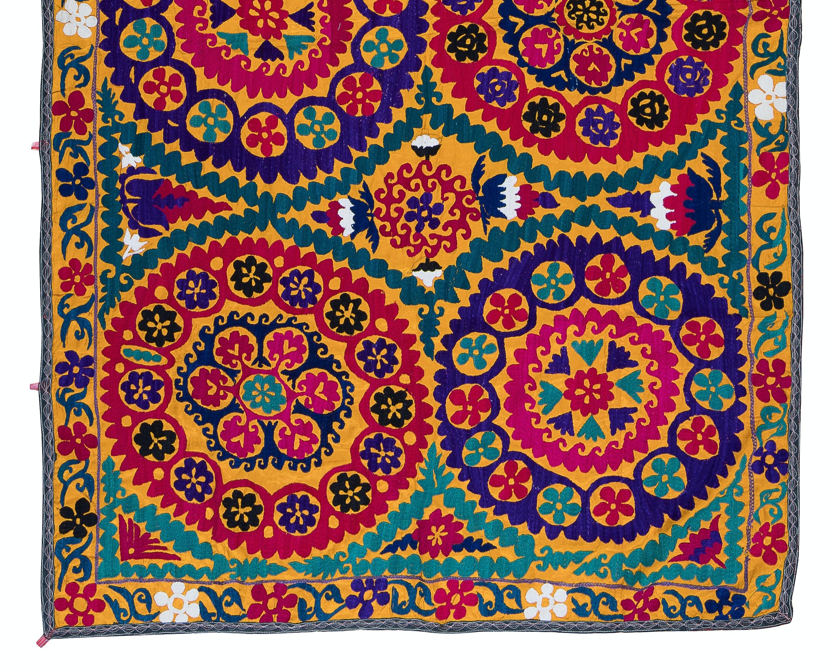 Suzani Embroidered Cotton Bedspread, Vintage Tapestry, Multicolor Wall Hanging