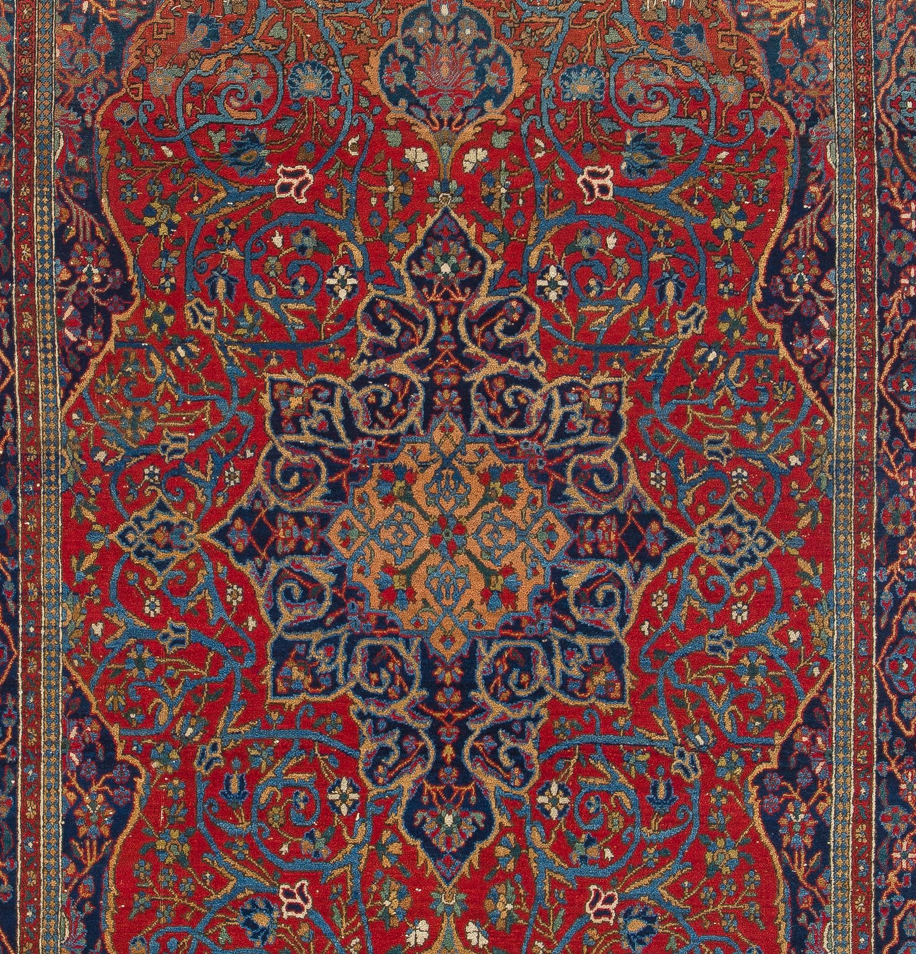 Hand-Knotted Fine Antique Persian Kashan Rug, Late 19th Century, Oriental Carpet For Sale