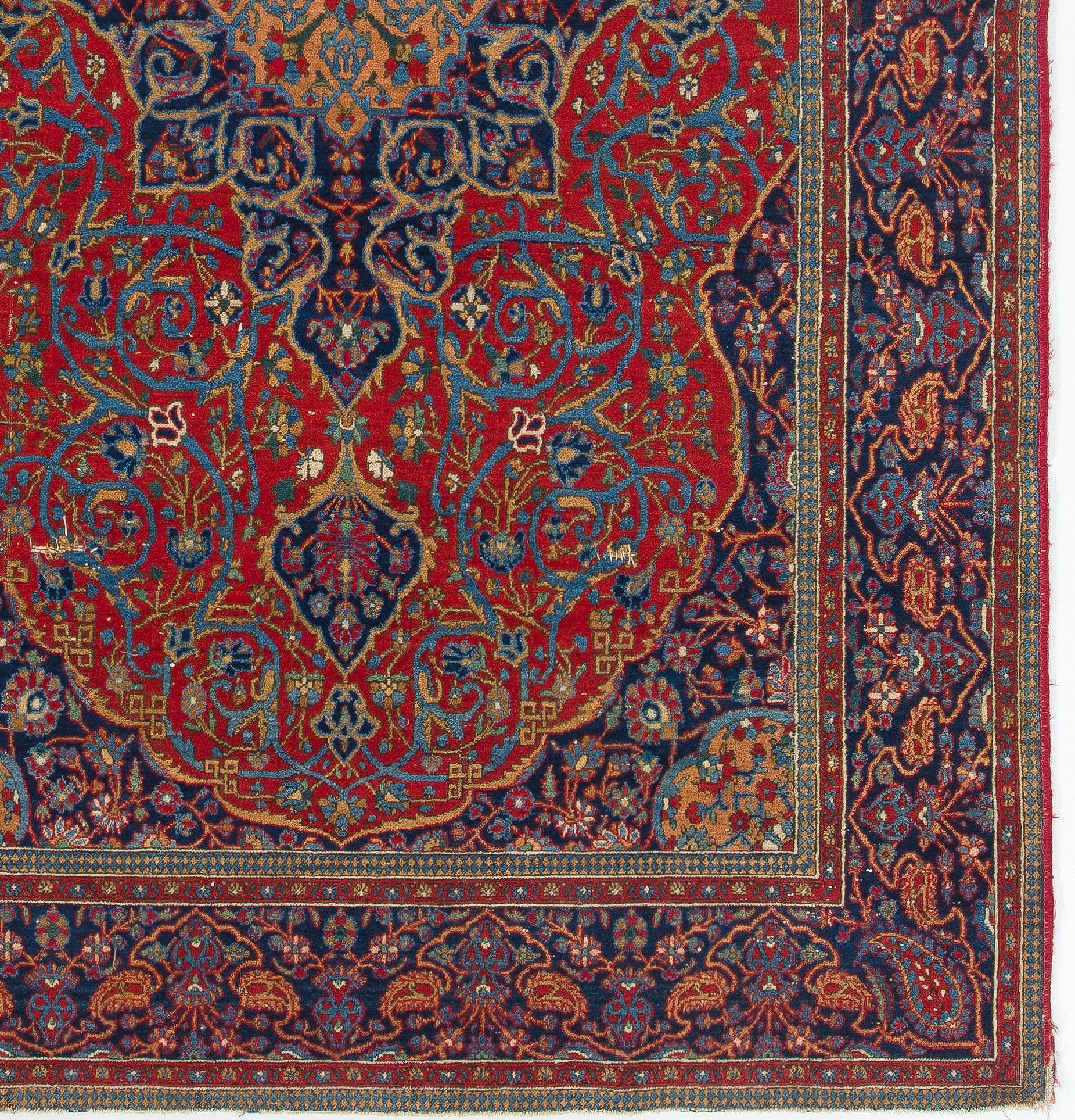Fine Antique Persian Kashan Rug, Late 19th Century, Oriental Carpet In Good Condition For Sale In Philadelphia, PA