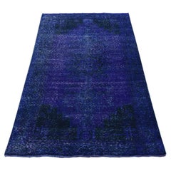 4'3"x7'10" Blue, Wool, Handmade, Overdyed Vintage Farsian Tabriz Wide Runner Rug