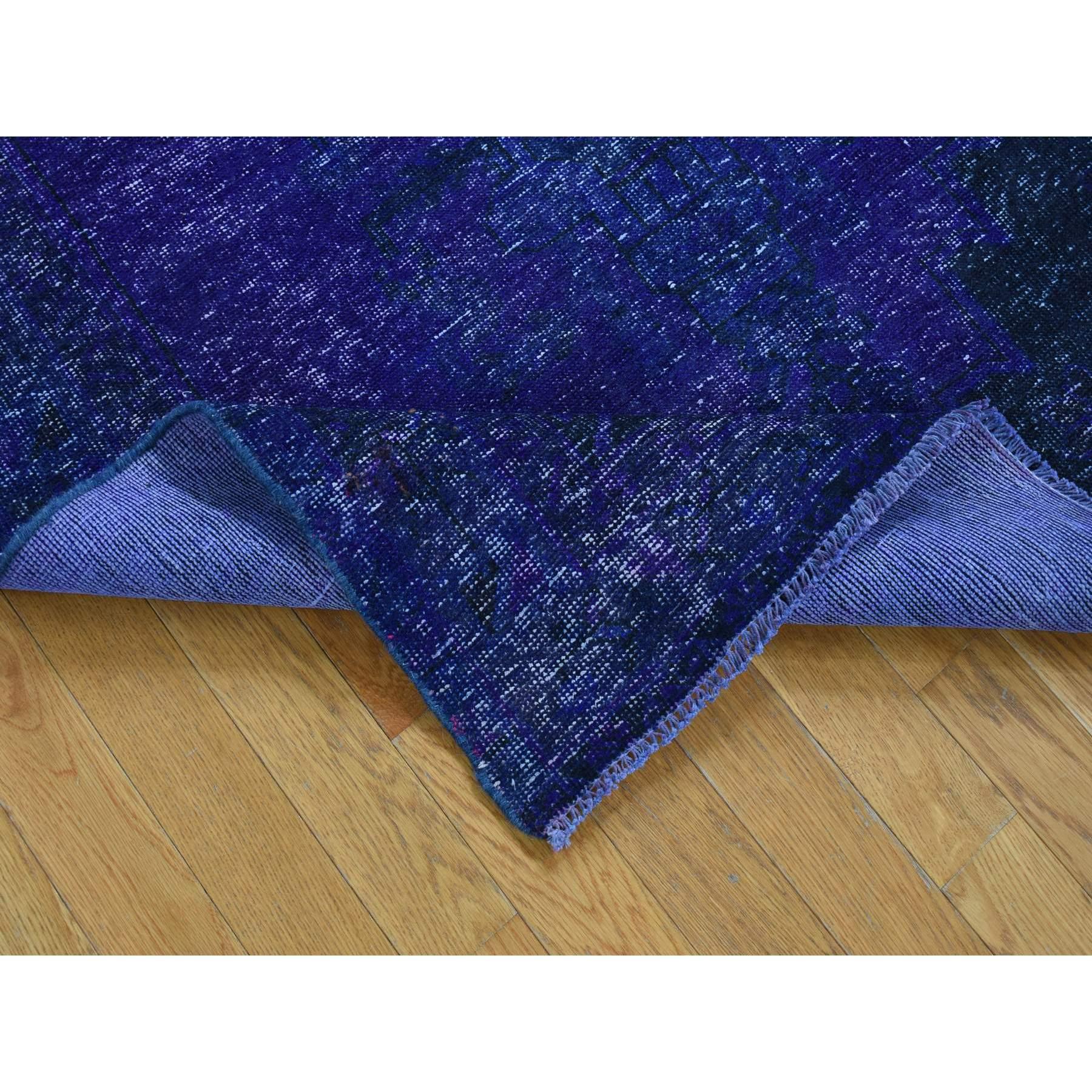 Médiéval Tapis de course persan Tabriz large en laine bleue, fait à la main et superposé, 4'3