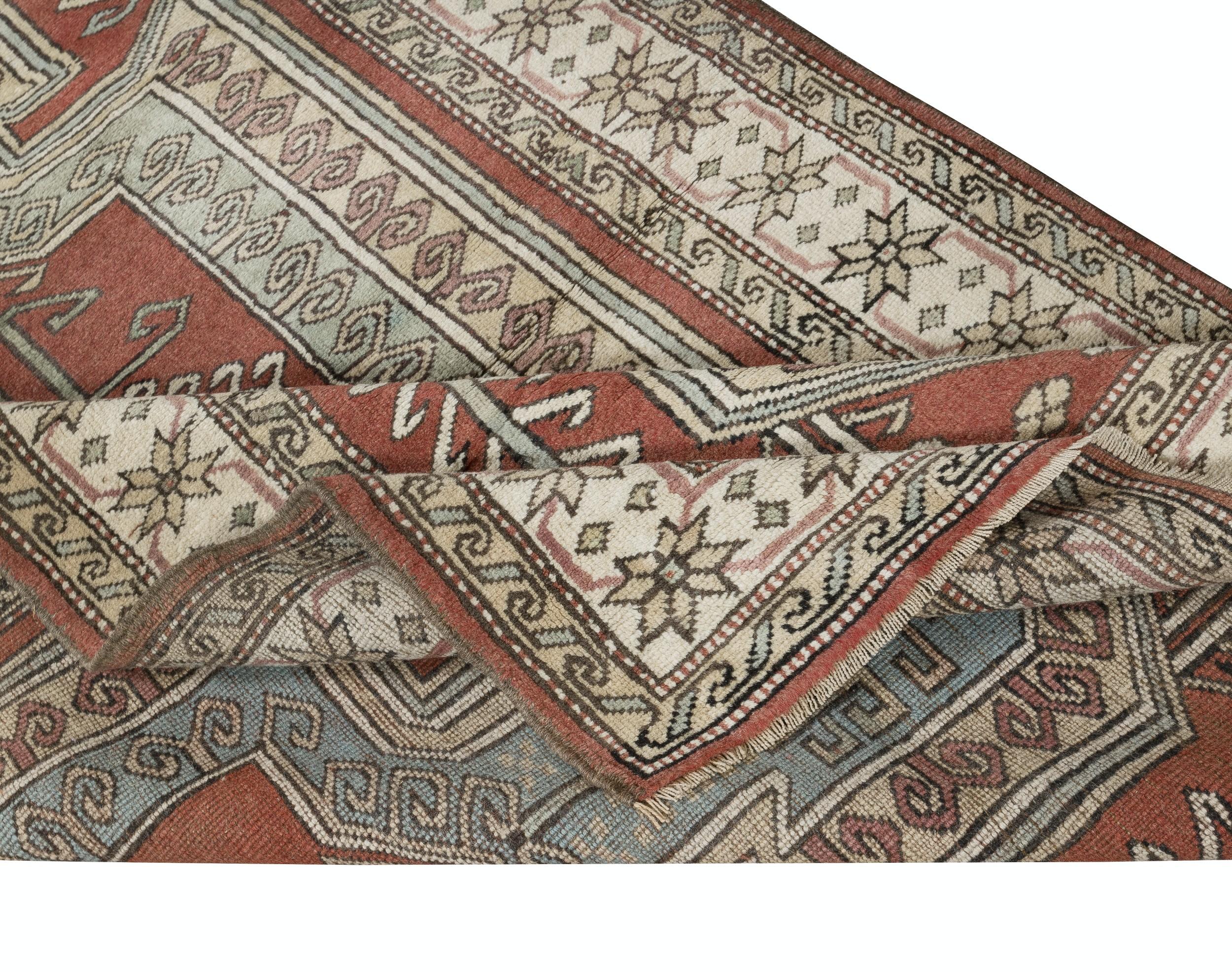 4.3x7.3 Ft One of a kind Vintage Handmade Turkish Rug, 100% Wool (Rustikal) im Angebot