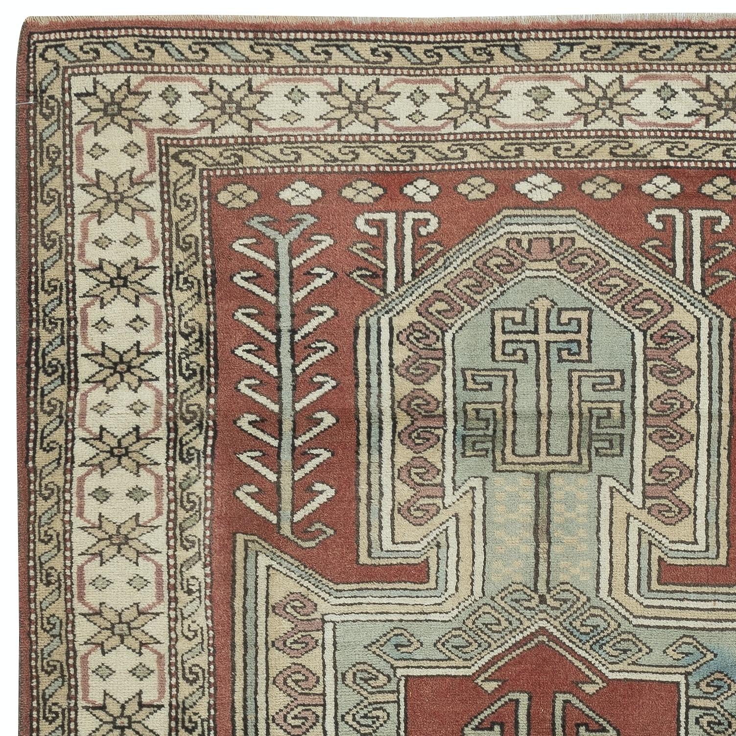 4.3x7.3 Ft One of a kind Vintage Handmade Turkish Rug, 100% Wool (Türkisch) im Angebot