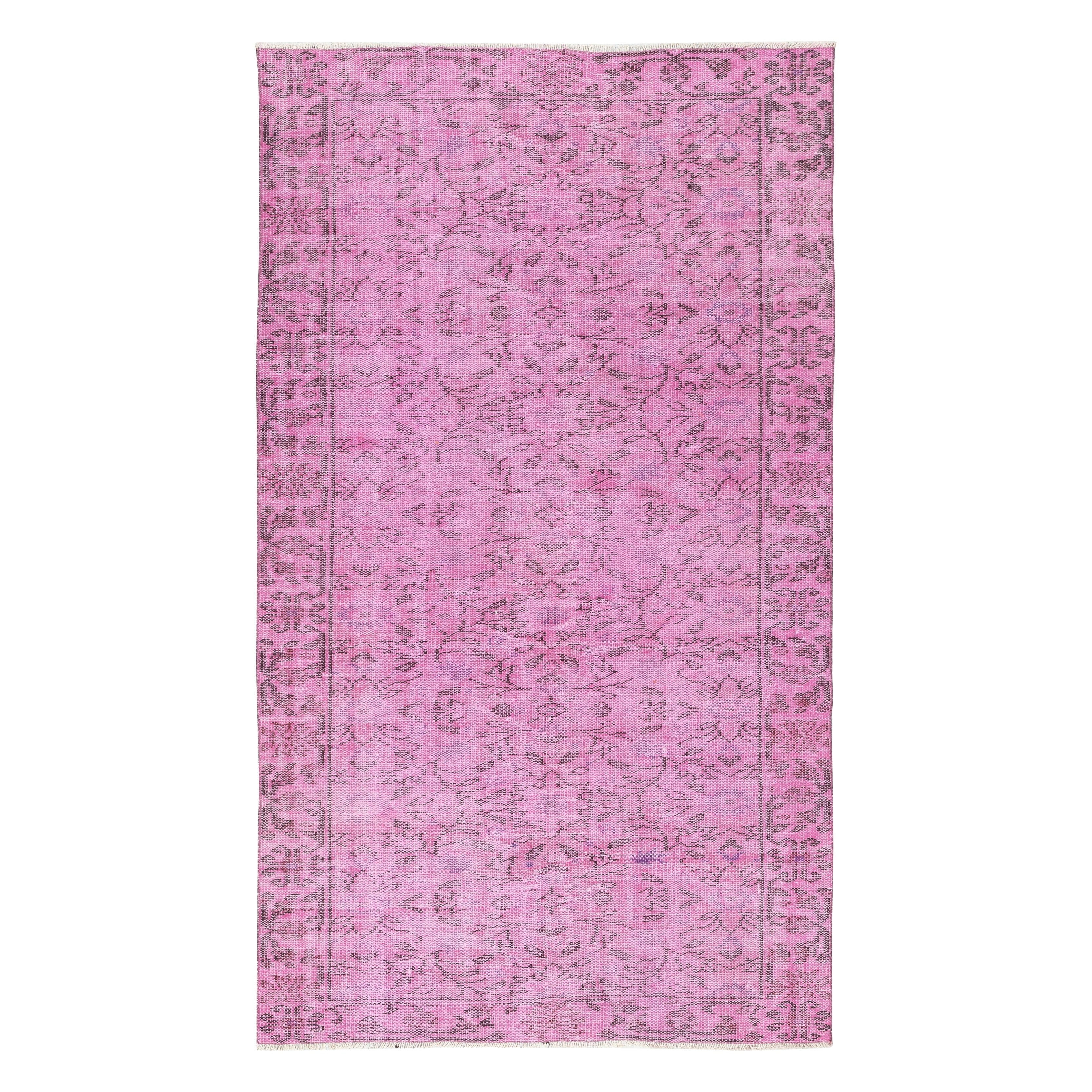 4.3x7.3 Ft Rosa Vintage Teppich für moderne Haus und Büro. Handgeknüpft in der Türkei