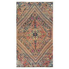 4'3"x7'6" Coral Red Vintage Persian Shiraz Hand Knotted Pure Wool Oriental Rug