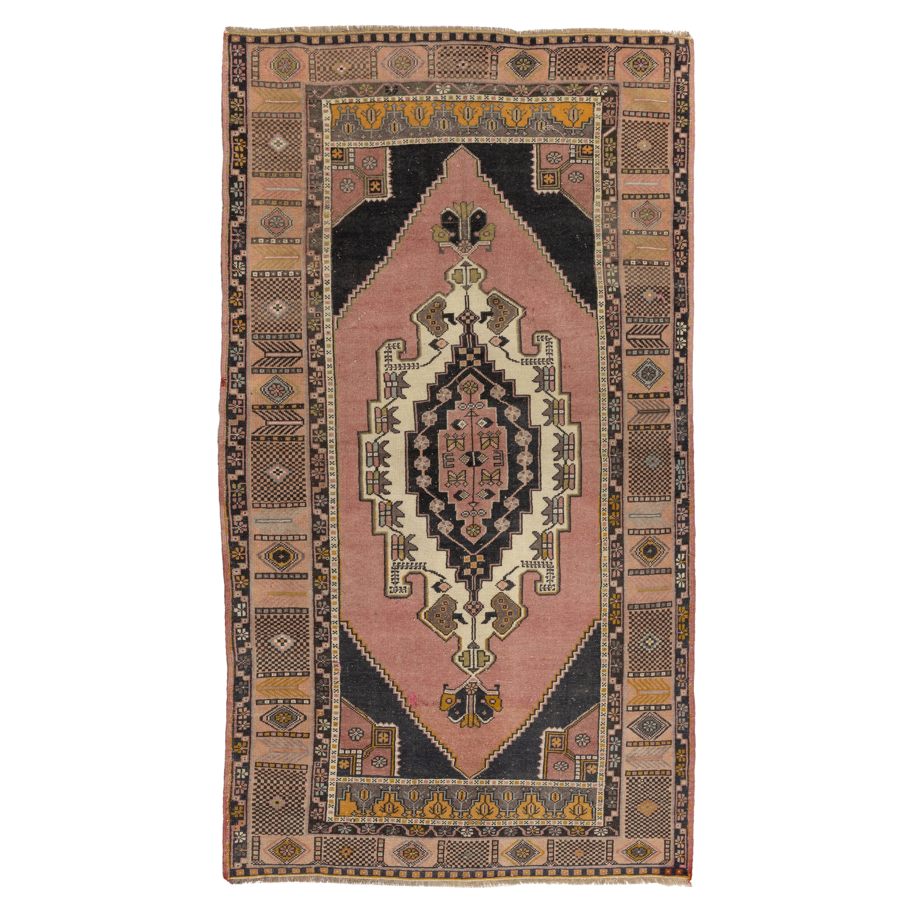 Tappeto tribale turco vintage autentico, fatto a mano, con dettagli geometrici