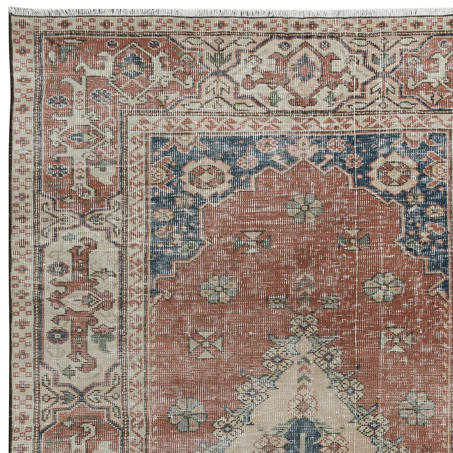 Tribal 4.3x7.8 Ft Traditional Hand Knotted Turkish Area Rug with Medallion Design For Sale
