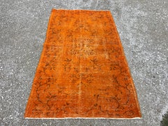 4.3x8 Ft Vintage Burnt Orange Overdyed Handknotted Boho Area Rug for Living Room