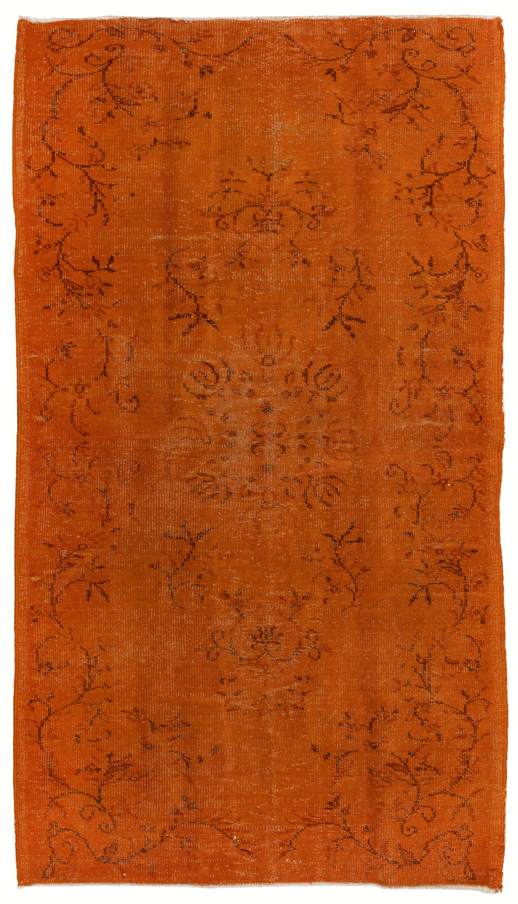 4.3x8 Ft Vintage Burnt Orange Overdyed Handknotted Boho Area Rug for Living Room